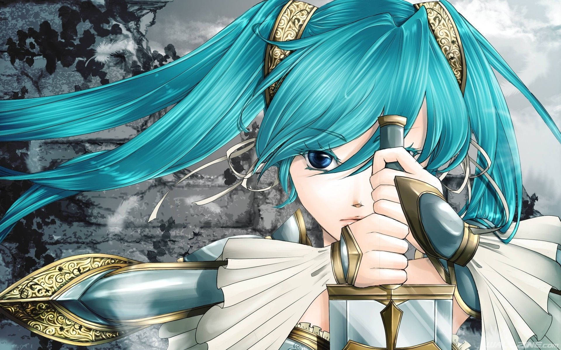 Hatsune Miku, ethereal sword, turquoise hair, Full HD Desktop Wallpaper