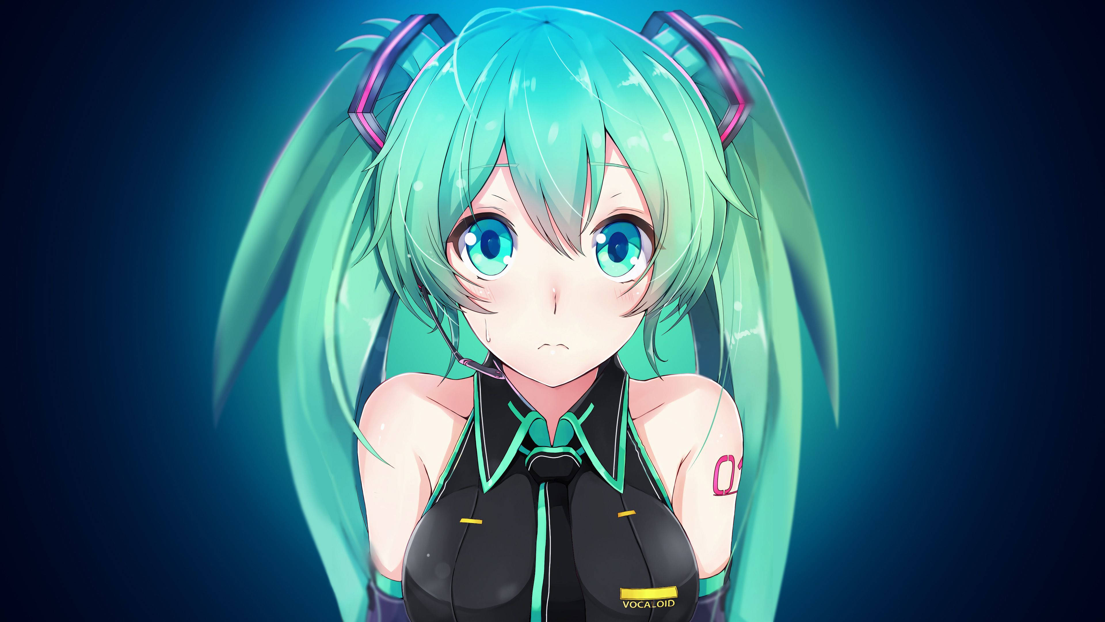 Hatsune Miku, turquoise pigtails, blue eyes, 4K Desktop Wallpaper