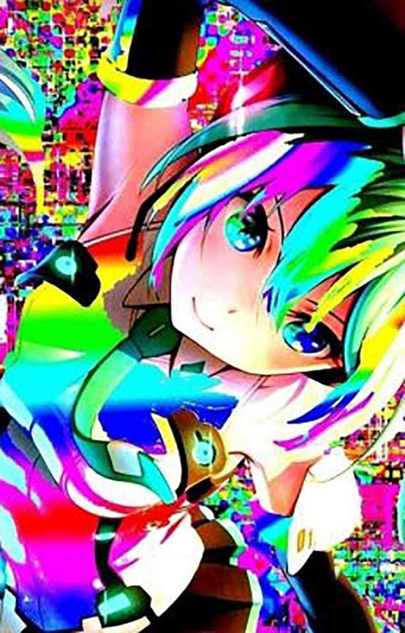Rainbow Miku, anime girl, rainbow hair, SD Phone Wallpaper