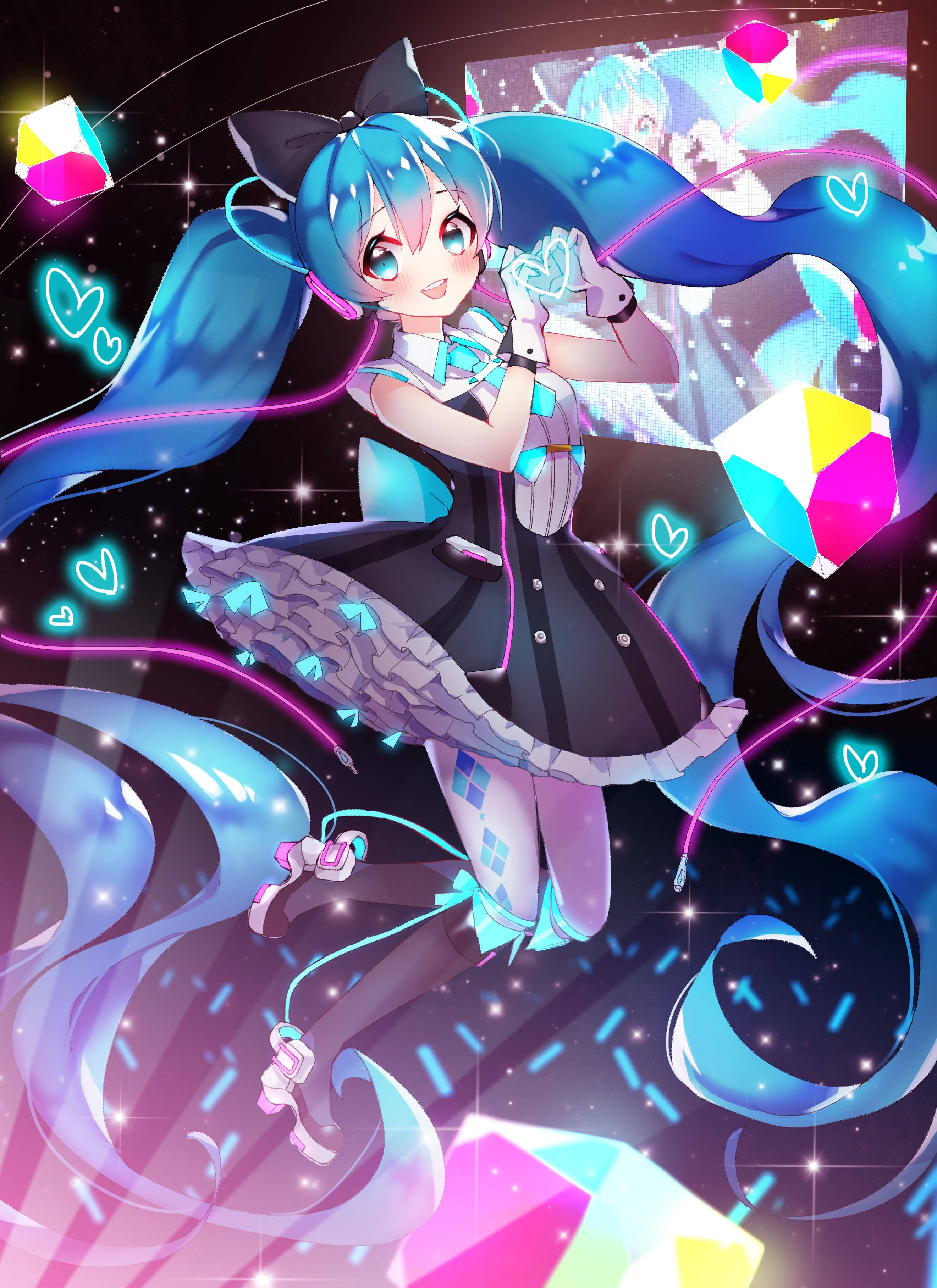 Hatsune Miku, blue pigtails, cat ears, 2K Phone Wallpaper