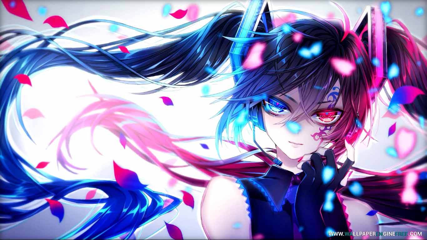 Hatsune Miku, blue and pink hair, cat ears, HD Desktop Wallpaper