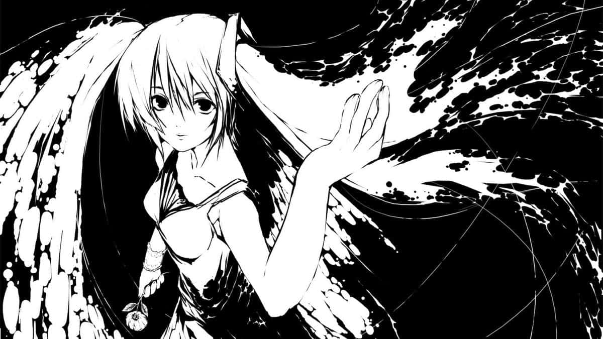 Hatsune Miku, black and white, anime, SD Desktop Wallpaper