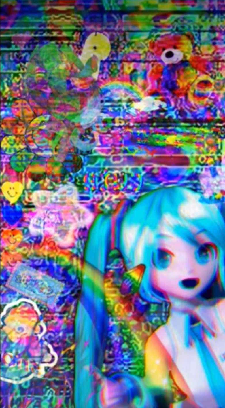 Hatsune Miku, blue hair, glitchy anime girl, HD Phone Wallpaper