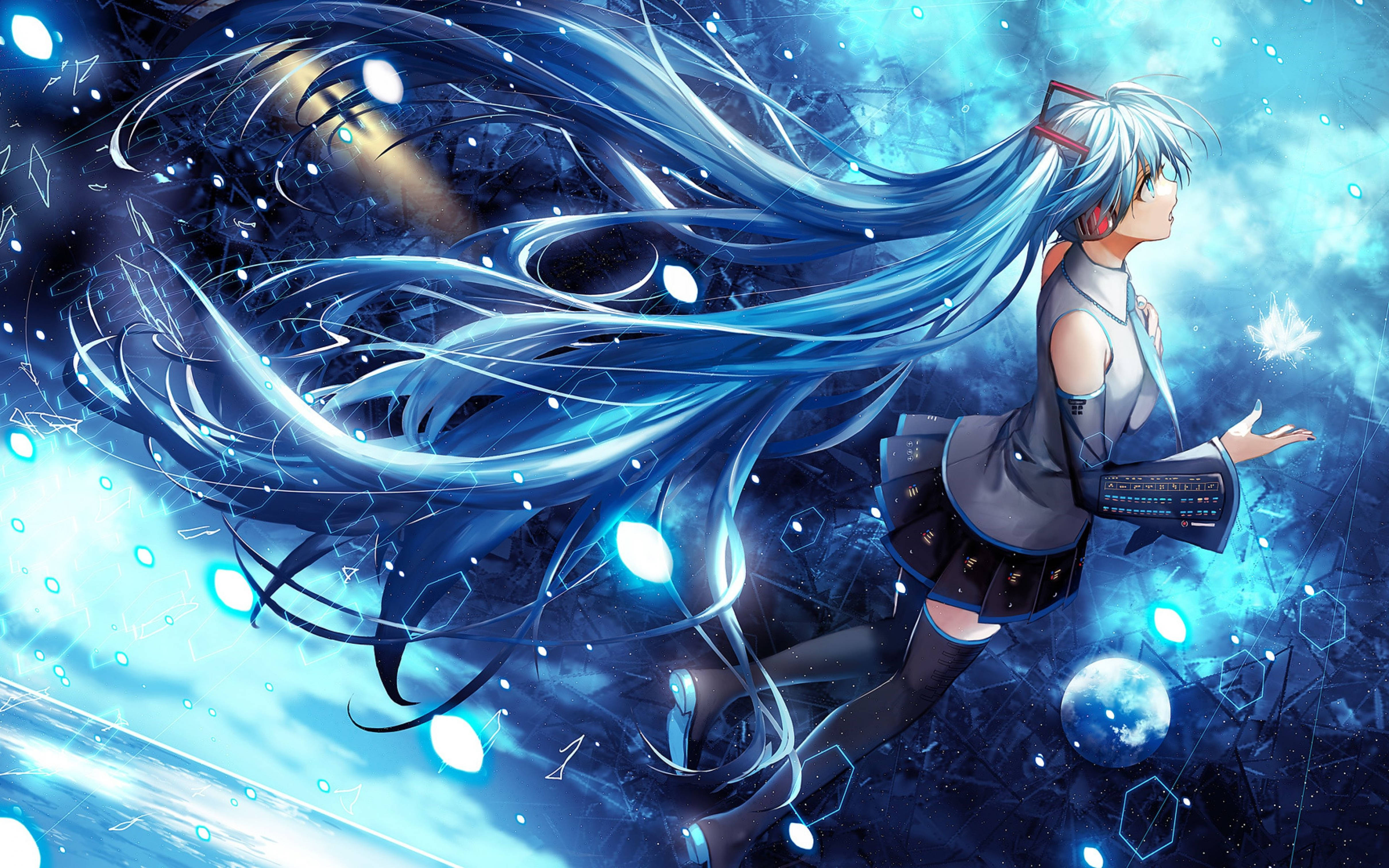 Hatsune Miku, blue hair, futuristic outfit, 4K Desktop Wallpaper