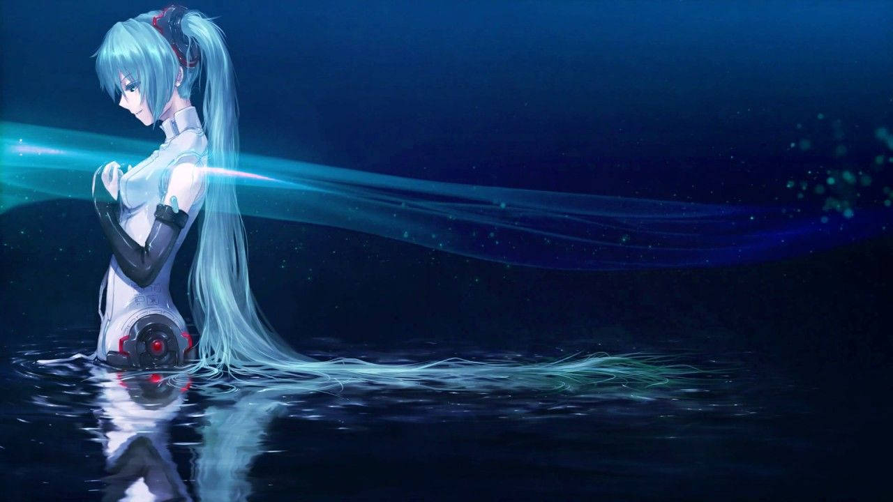 Hatsune Miku, blue-haired anime girl, glowing blue energy, HD Desktop Wallpaper