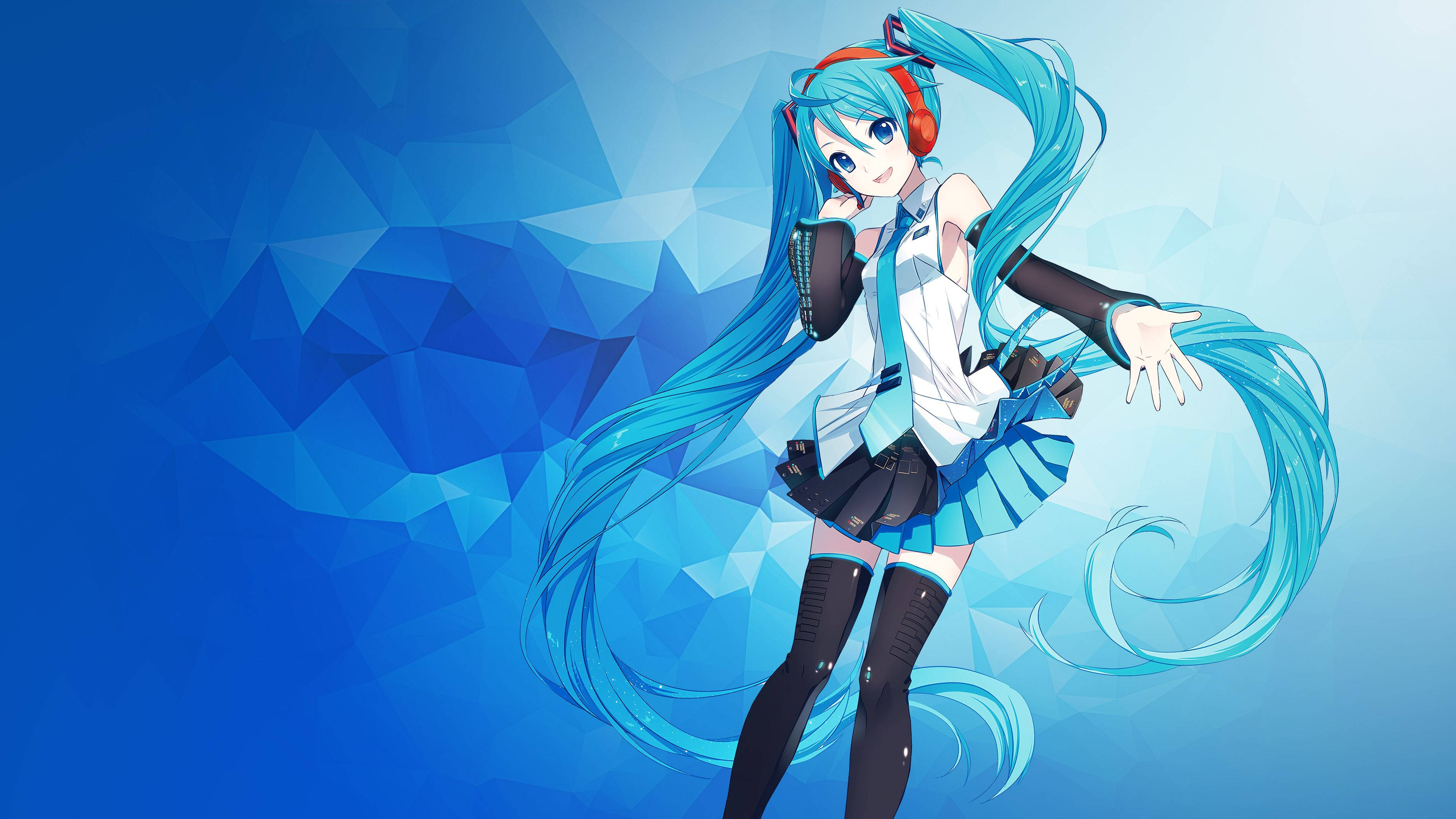 Hatsune Miku, turquoise hair, red headphones, 4K Desktop Wallpaper
