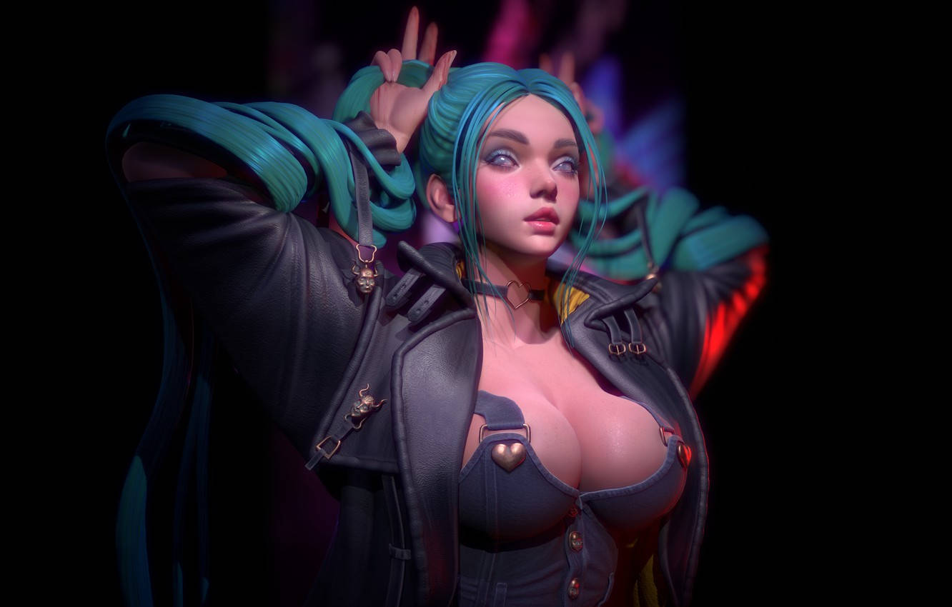 Hatsune Miku, teal hair, leather jacket, HD Desktop Wallpaper
