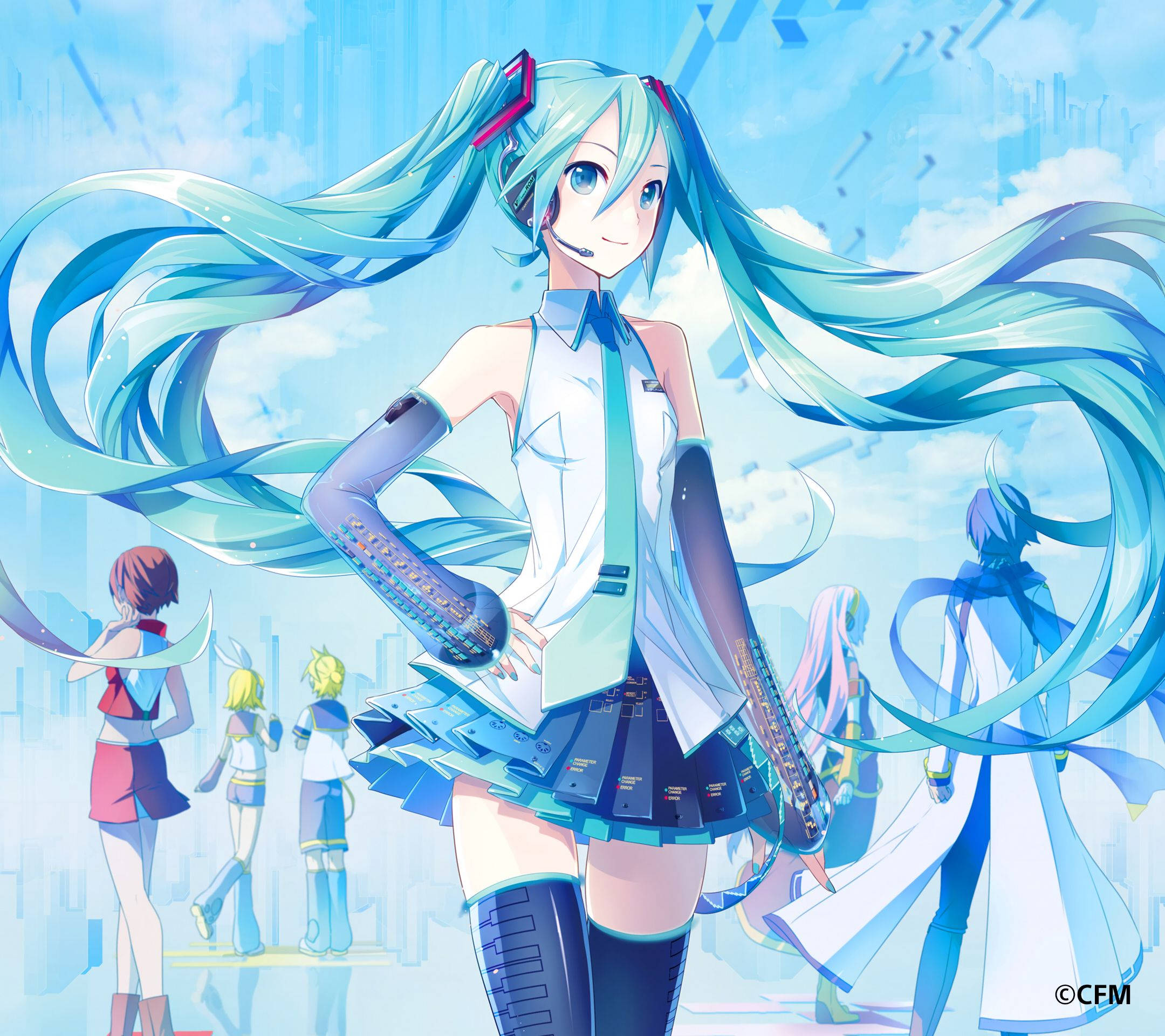 Hatsune Miku, turquoise hair, futuristic outfit, Full HD Desktop Wallpaper
