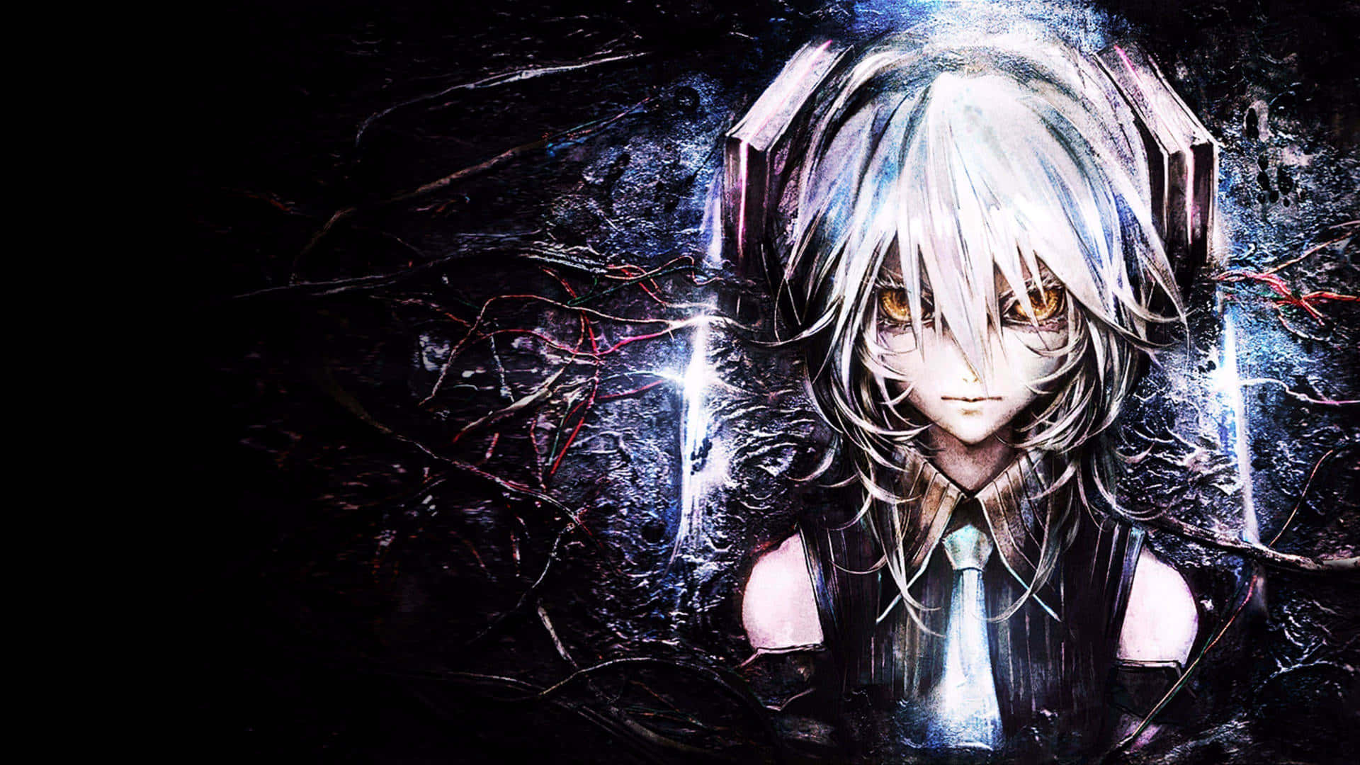 Hatsune Miku, white hair, glowing eyes, Full HD Desktop Wallpaper