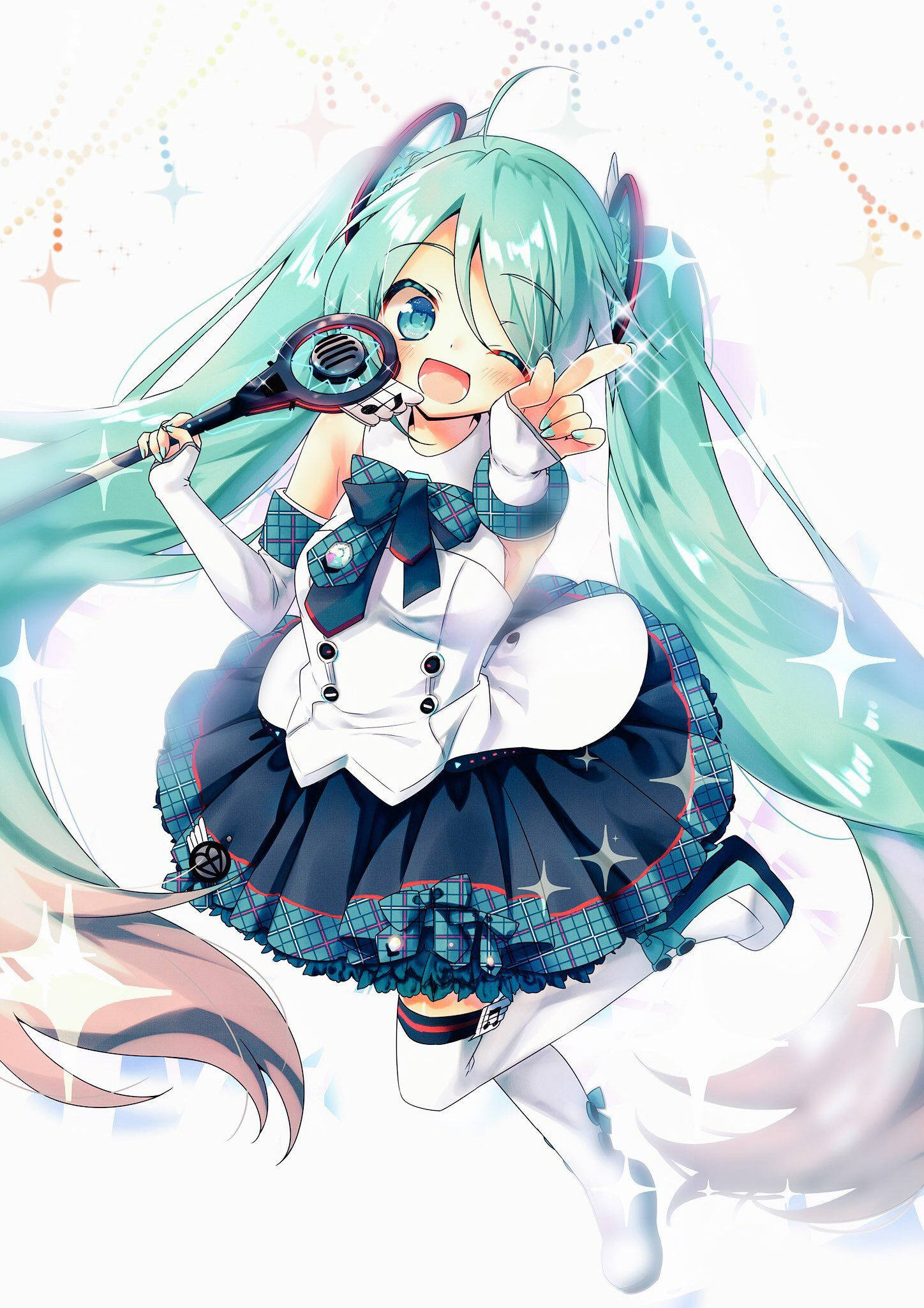 Hatsune Miku, teal twin tails, microphone, Full HD Phone Wallpaper