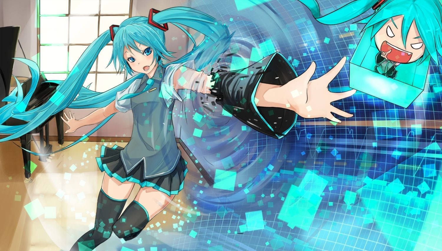 Hatsune Miku, turquoise pigtails, anime girl, HD Desktop Wallpaper