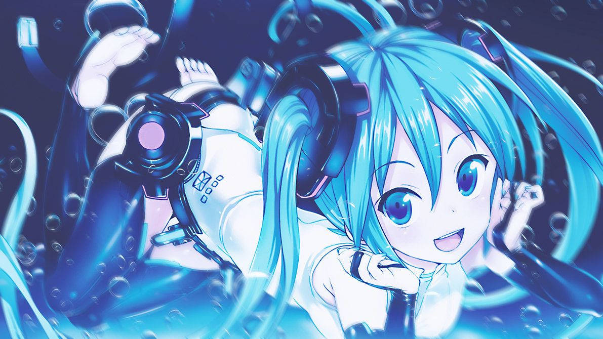 Hatsune Miku, blue hair, headset, SD Desktop Wallpaper