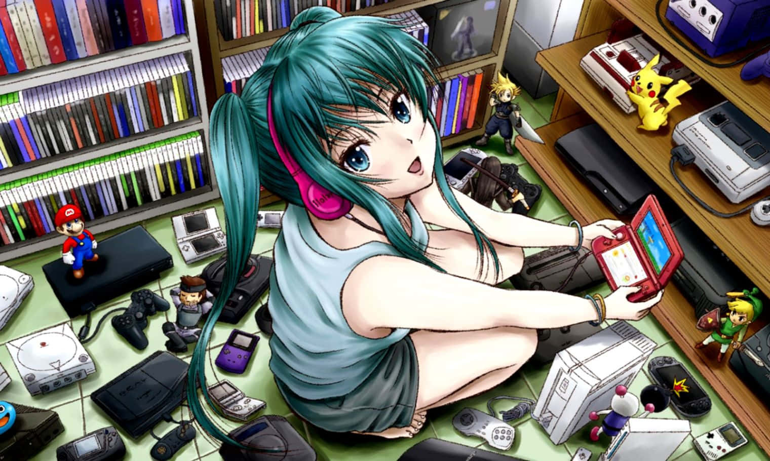 Hatsune Miku, teal pigtails, gaming consoles, HD Desktop Wallpaper