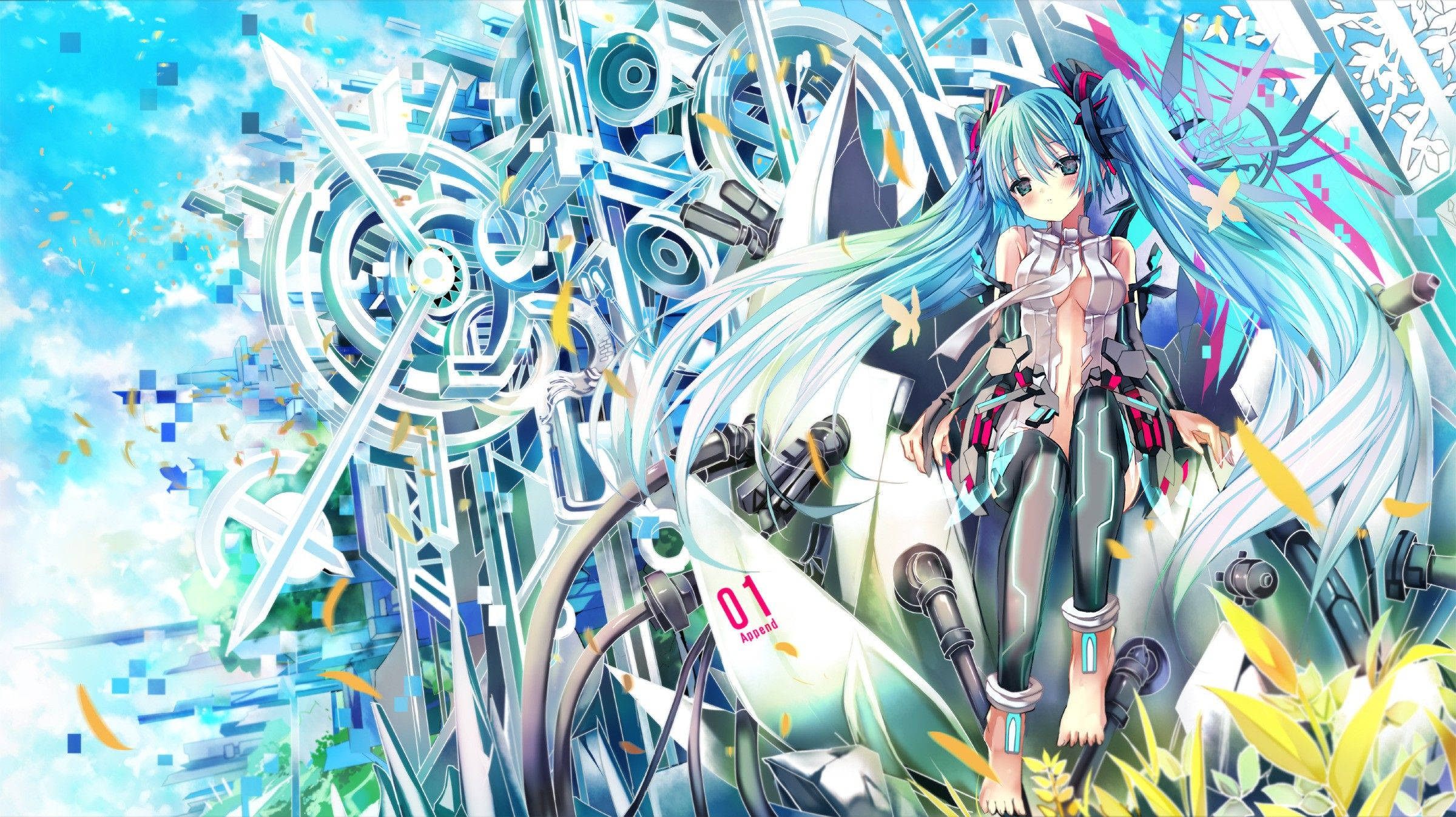 Hatsune Miku, blue-haired anime girl, long flowing hair, Full HD Desktop Wallpaper