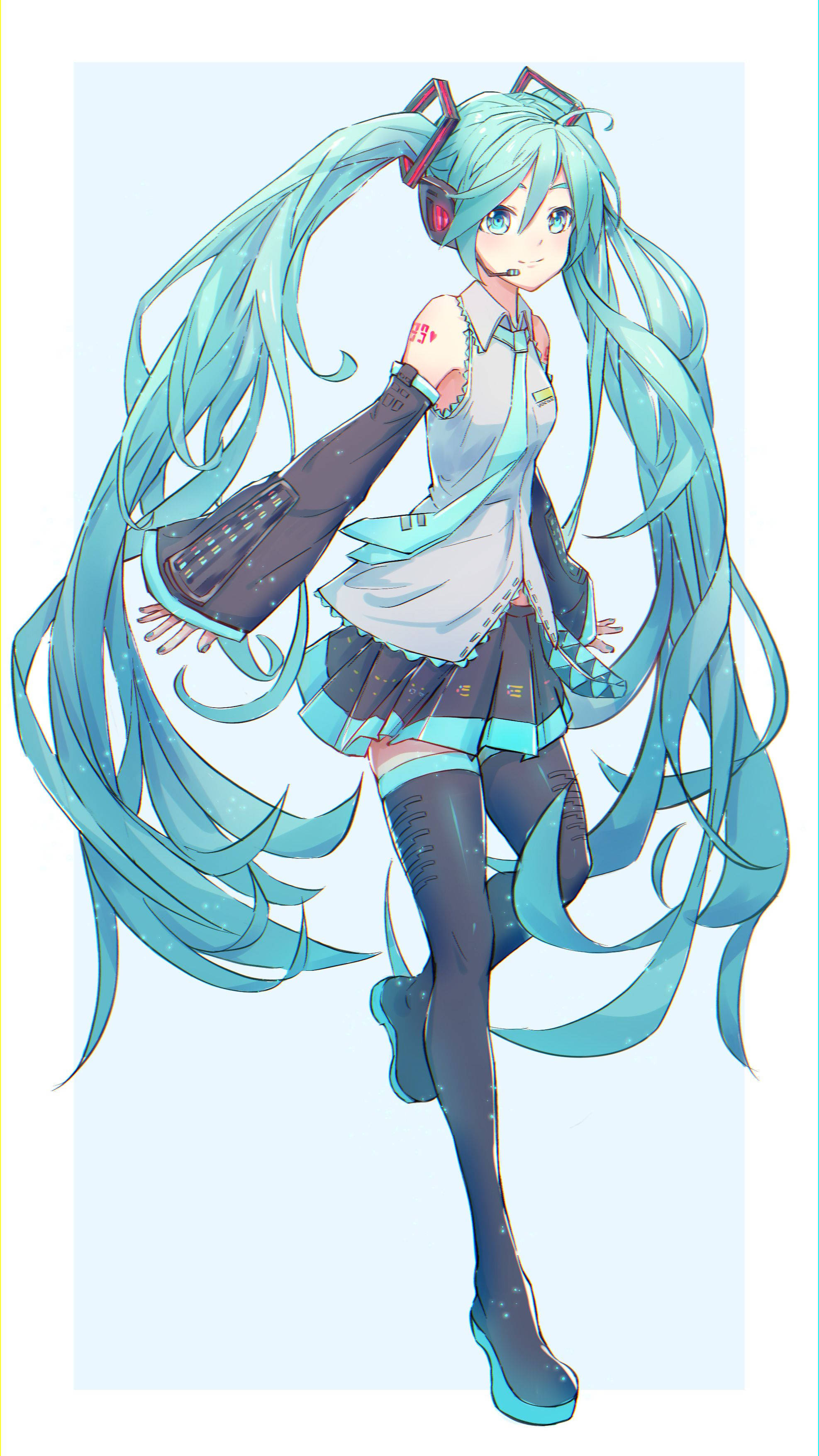 Hatsune Miku, turquoise pigtails, headphones, 2K Phone Wallpaper