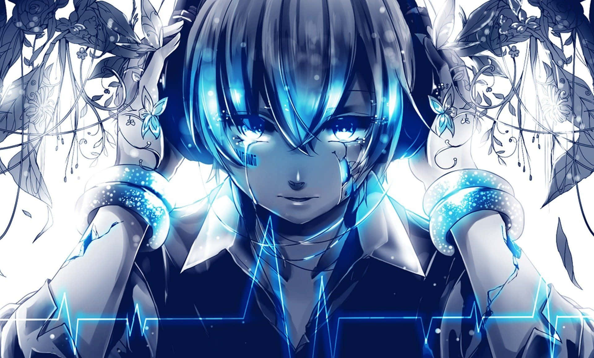 Hatsune Miku, blue-haired, glowing eyes, Full HD Desktop Wallpaper