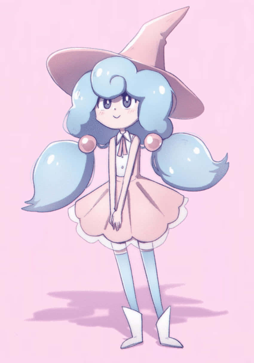 Hattrem, anime witch, blue puffy hair, SD Phone Wallpaper