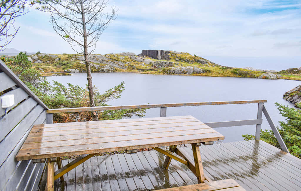 Haugesund, lakeside view, wooden picnic table, SD Desktop Wallpaper