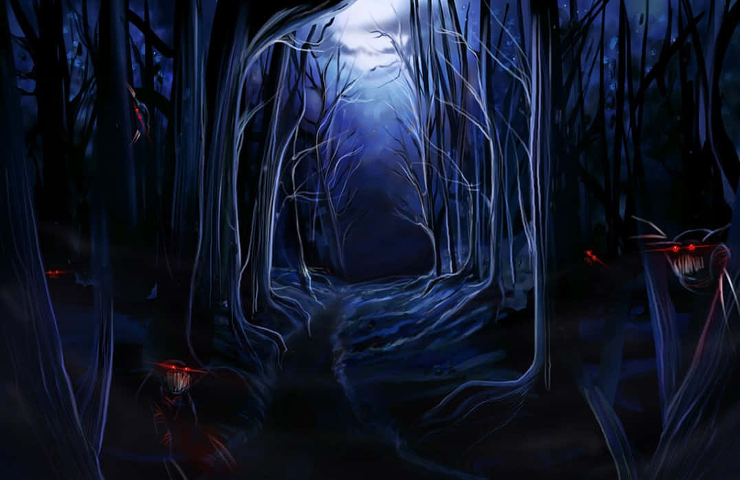 Haunted Forests, glowing red eyes, twisted trees, SD Desktop Wallpaper