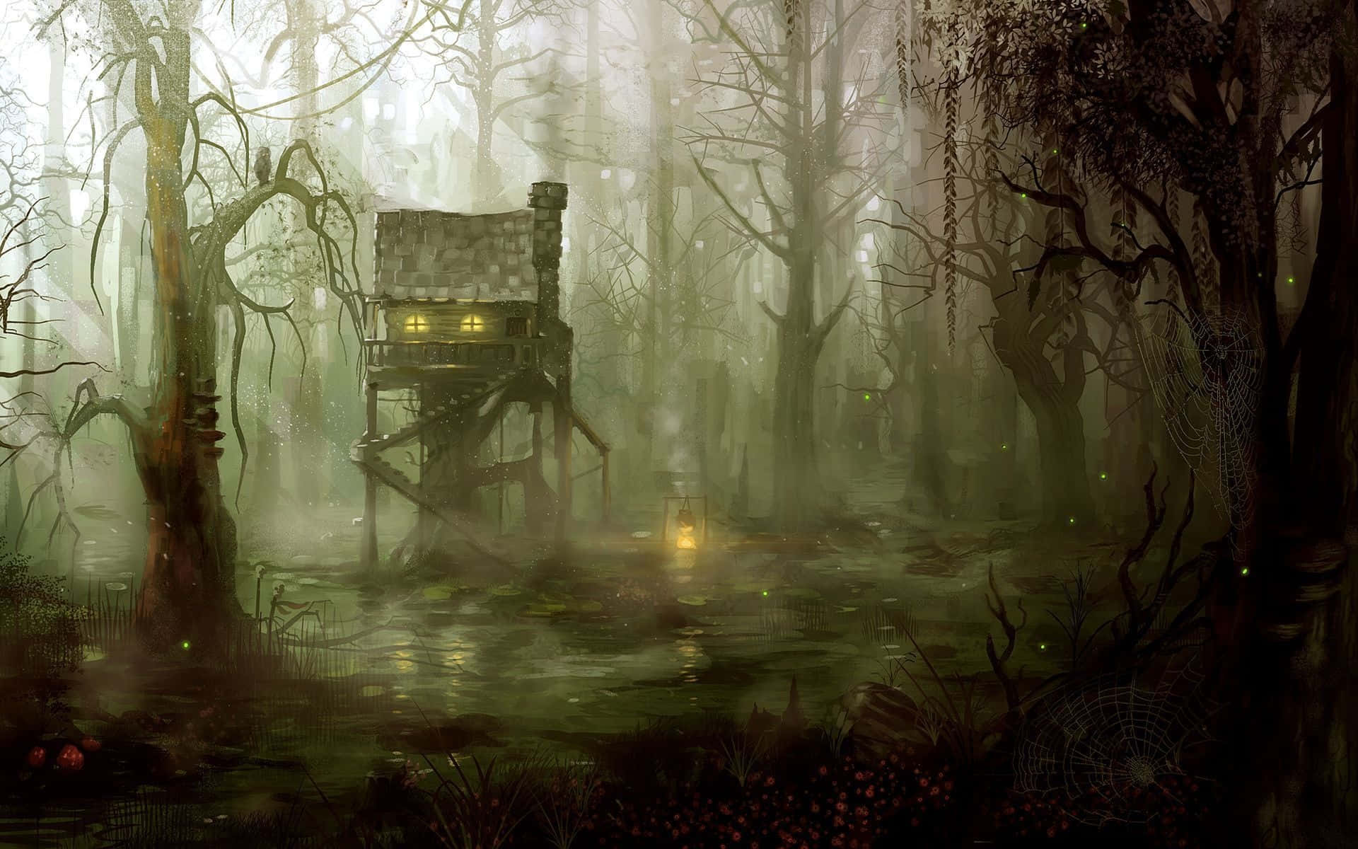 Haunted Forests, misty forest, eerie green light, Full HD Desktop Wallpaper