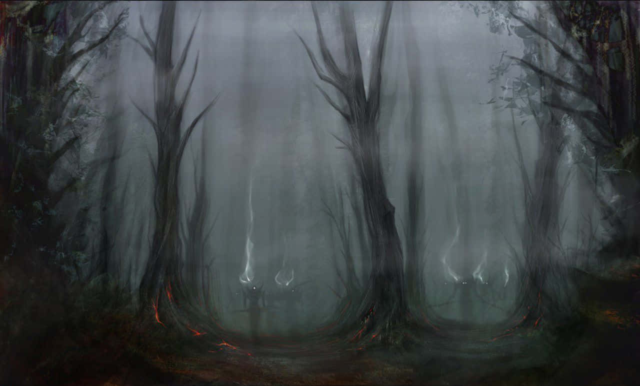 Haunted Forest, mist, bare twisted trees, HD Desktop Wallpaper