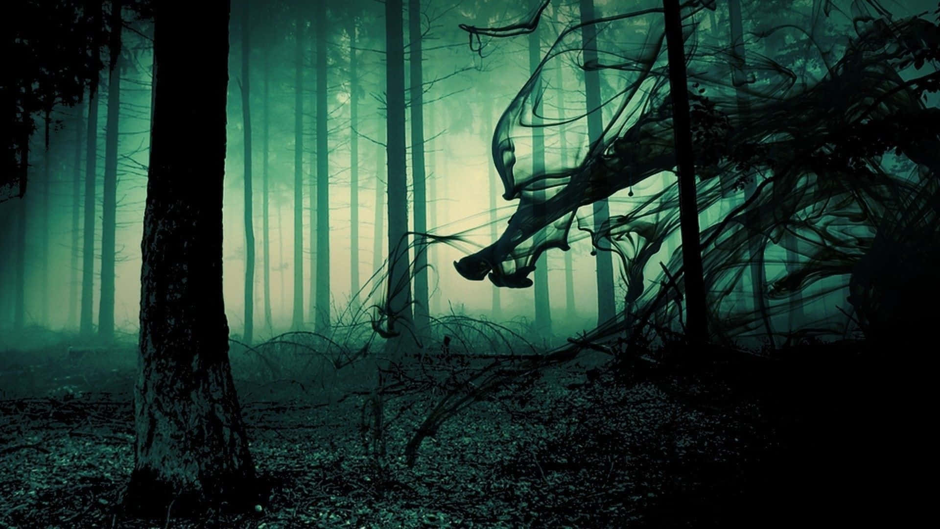 Haunted Forests, teal mist, twisted trees, Full HD Desktop Wallpaper