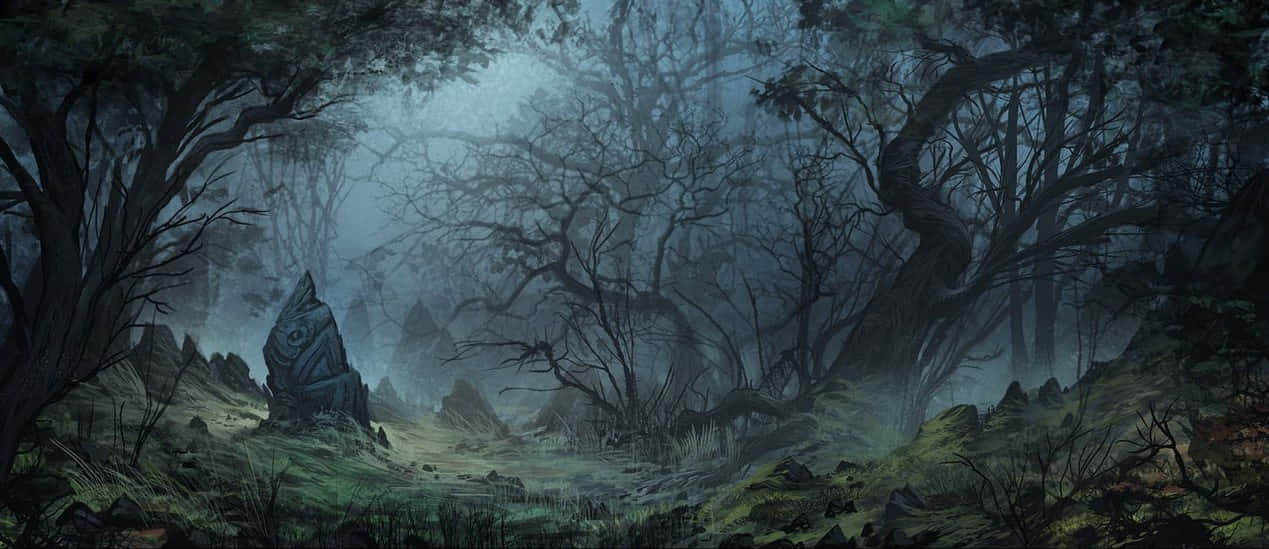 Haunted Forests, misty forest, twisted bare trees, SD Desktop Wallpaper