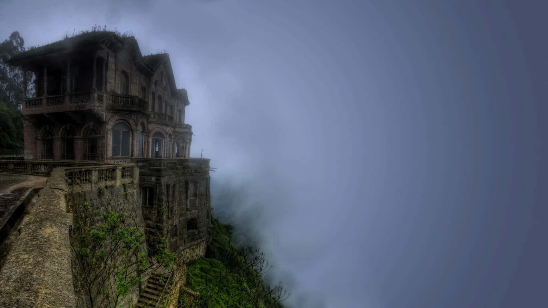 Haunted Hotels, cliffside, mist, Full HD Desktop Wallpaper