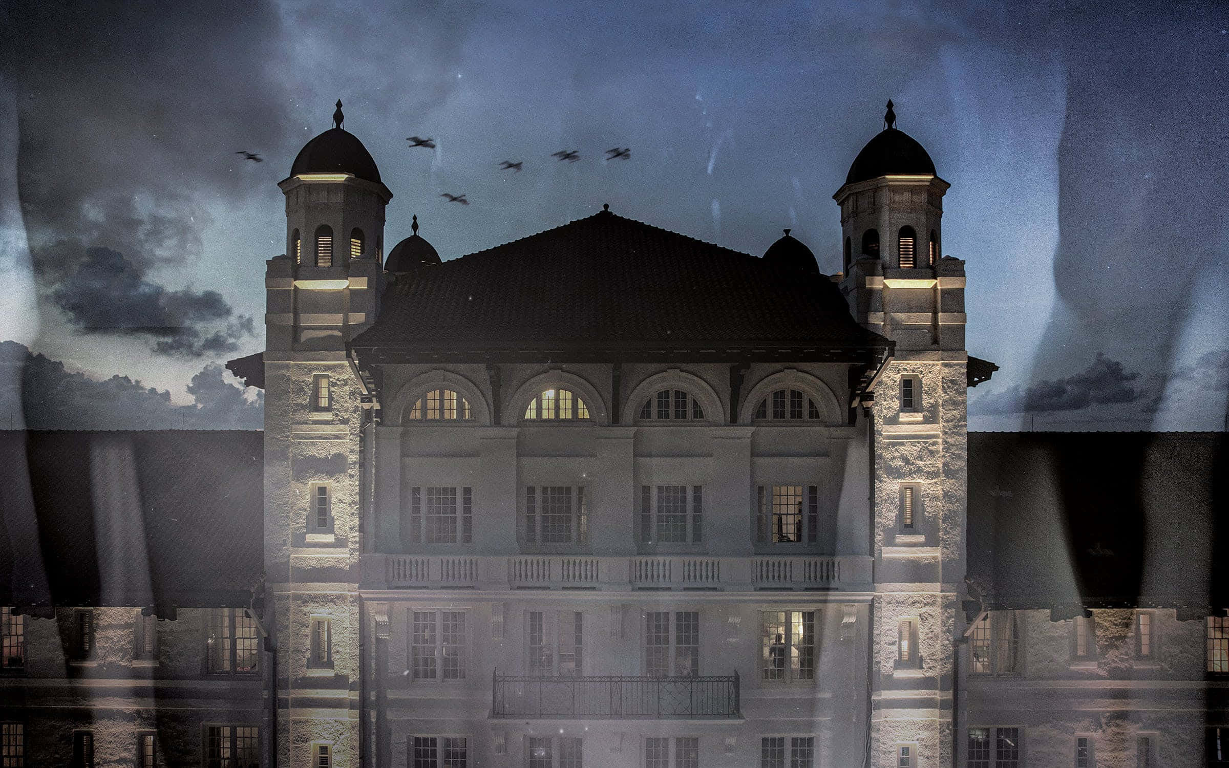 haunted hotels, stone building, domed towers, Full HD Desktop Wallpaper