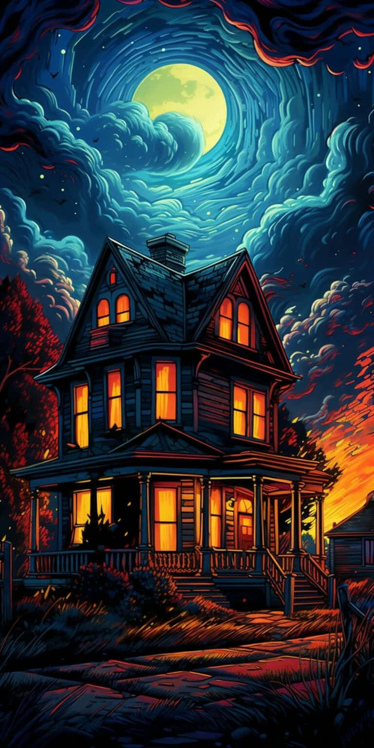 Victorian house, full moon, swirling moonlit sky, HD Phone Wallpaper