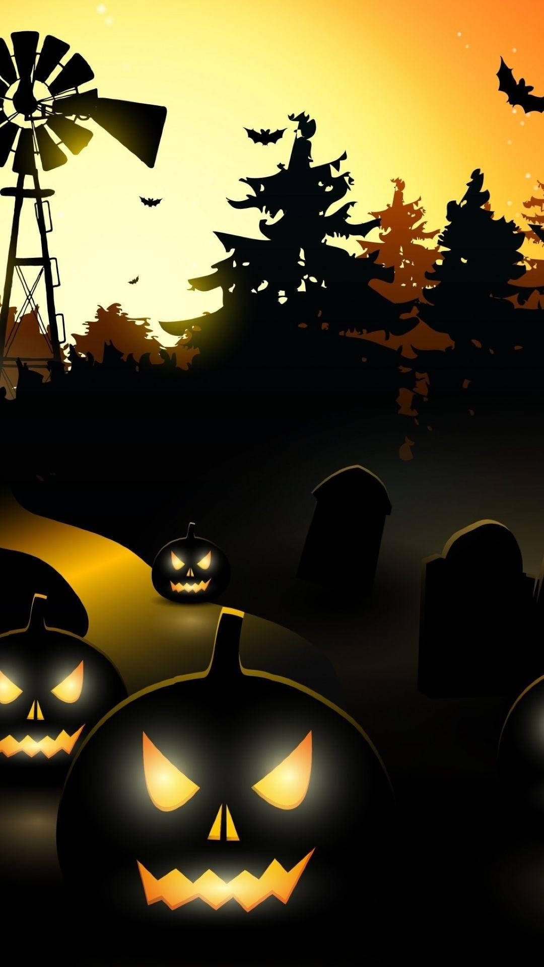Haunted House Halloween, jack-o'-lanterns, spooky graveyard, Full HD Phone Wallpaper