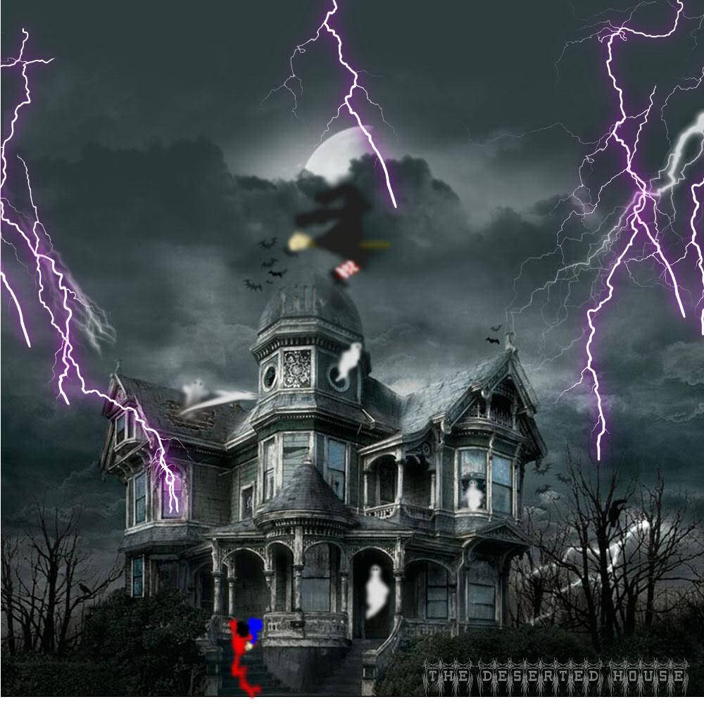 Haunted House Halloween, Victorian house, stormy sky, SD Desktop Wallpaper