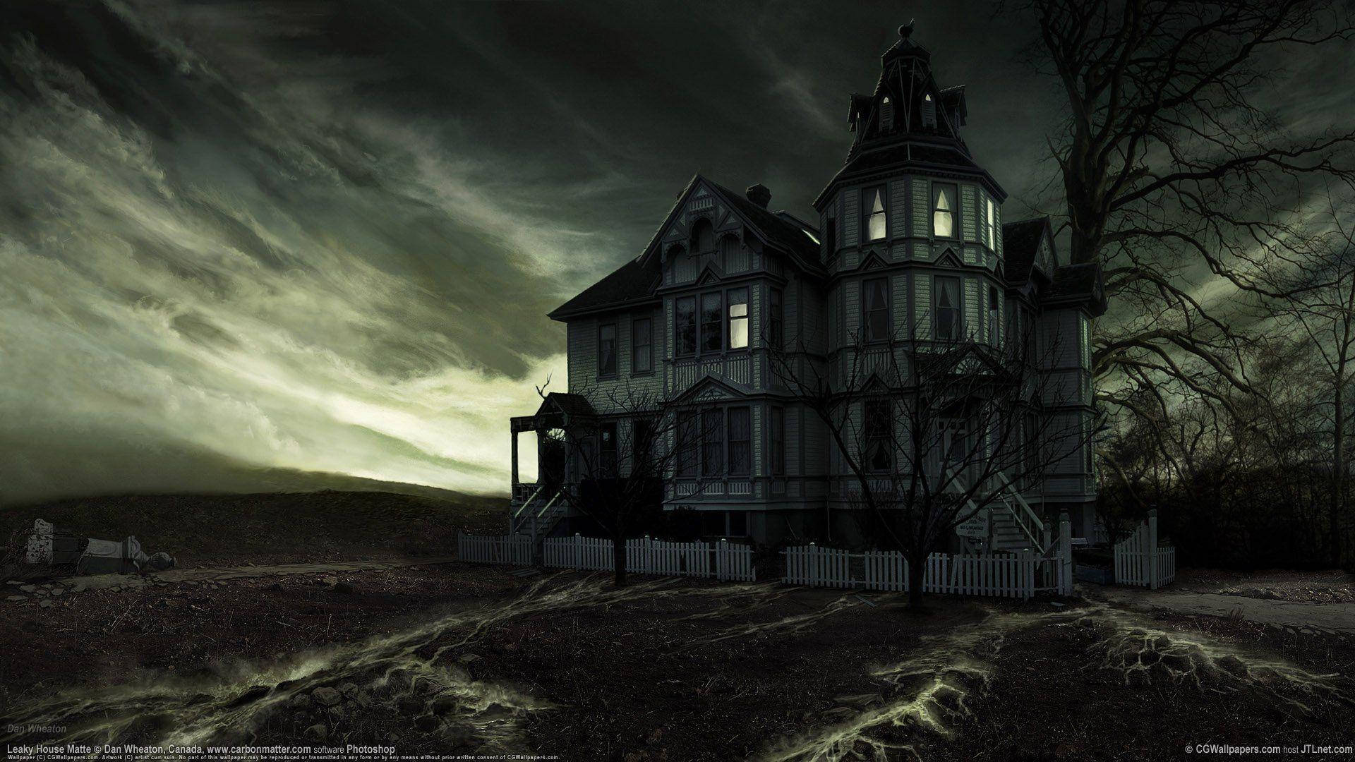 Haunted House Halloween, Victorian house, glowing windows, Full HD Desktop Wallpaper