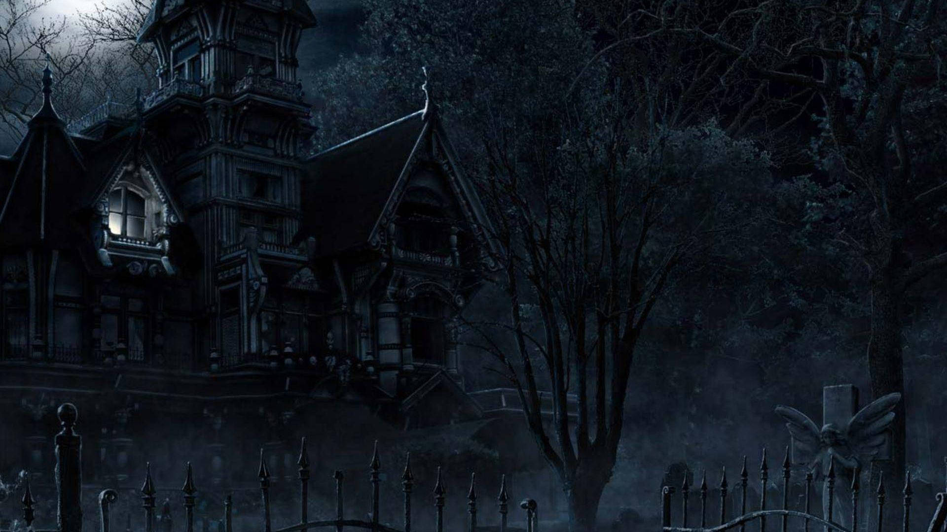 Haunted House, Halloween night, moonlit sky, Full HD Desktop Wallpaper