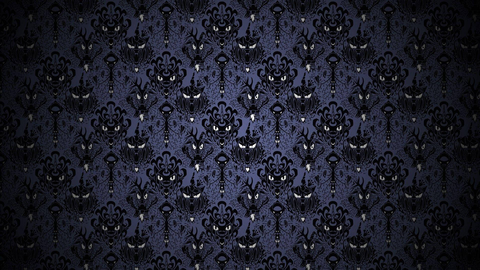 Haunted House Halloween, dark blue, black ornate mask patterns, Full HD Desktop Wallpaper