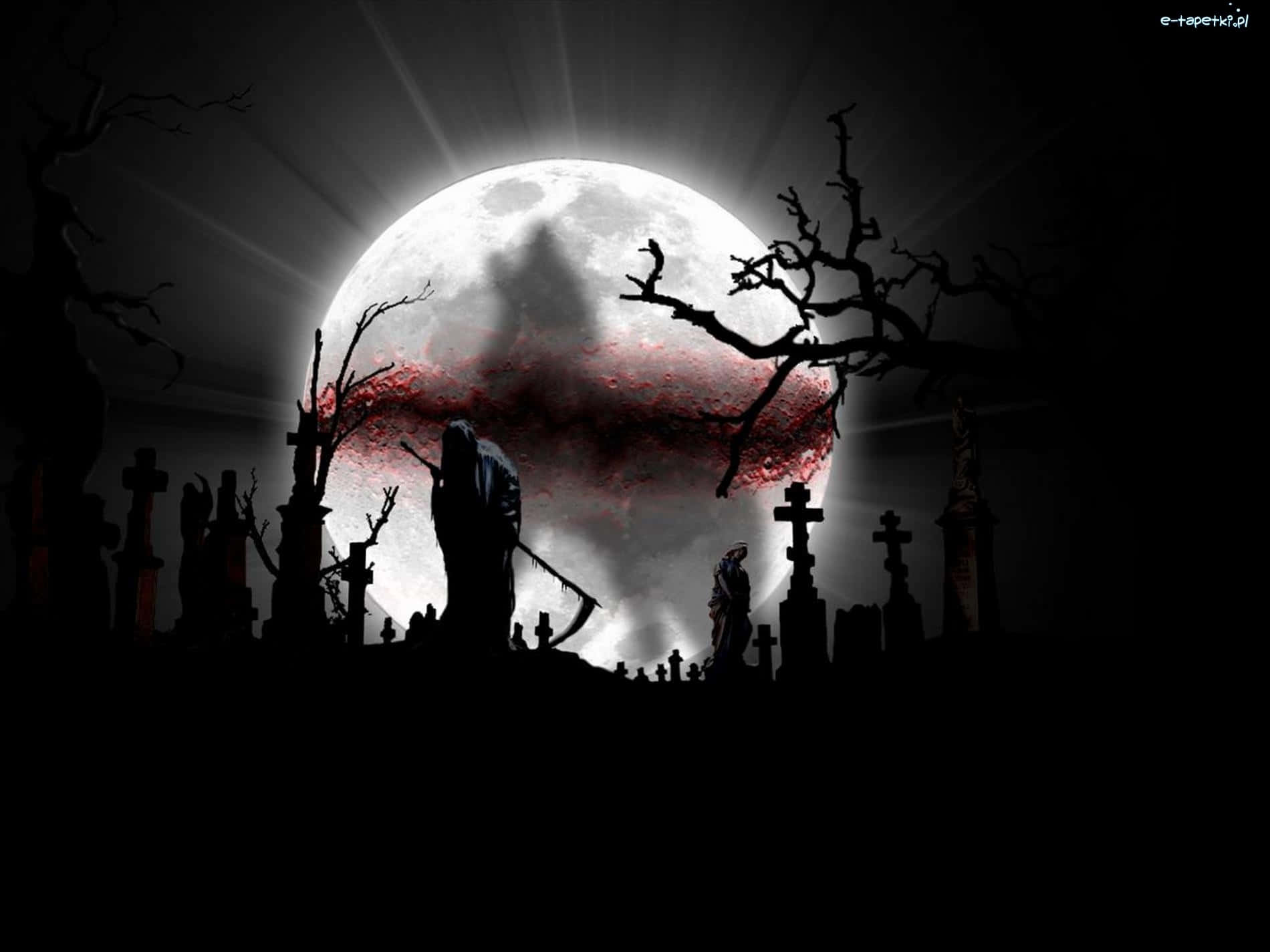 Halloween graveyard, grim reapers, tombstones, HD Desktop Wallpaper
