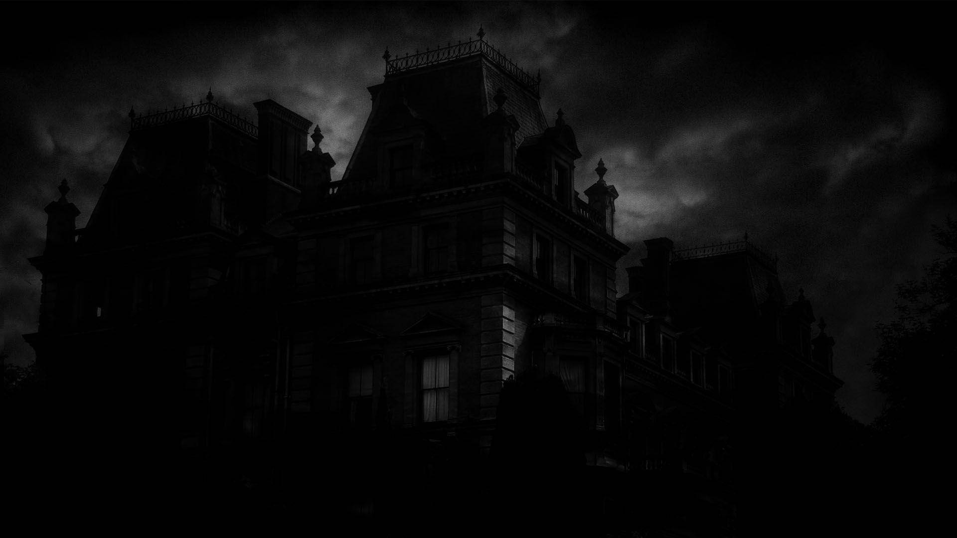 Dark Haunted House, gothic mansion, stormy night sky, Full HD Desktop Wallpaper
