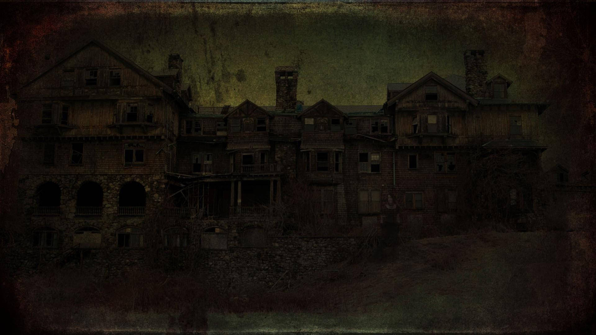 Haunted House, gloomy green sky, broken windows, Full HD Desktop Wallpaper
