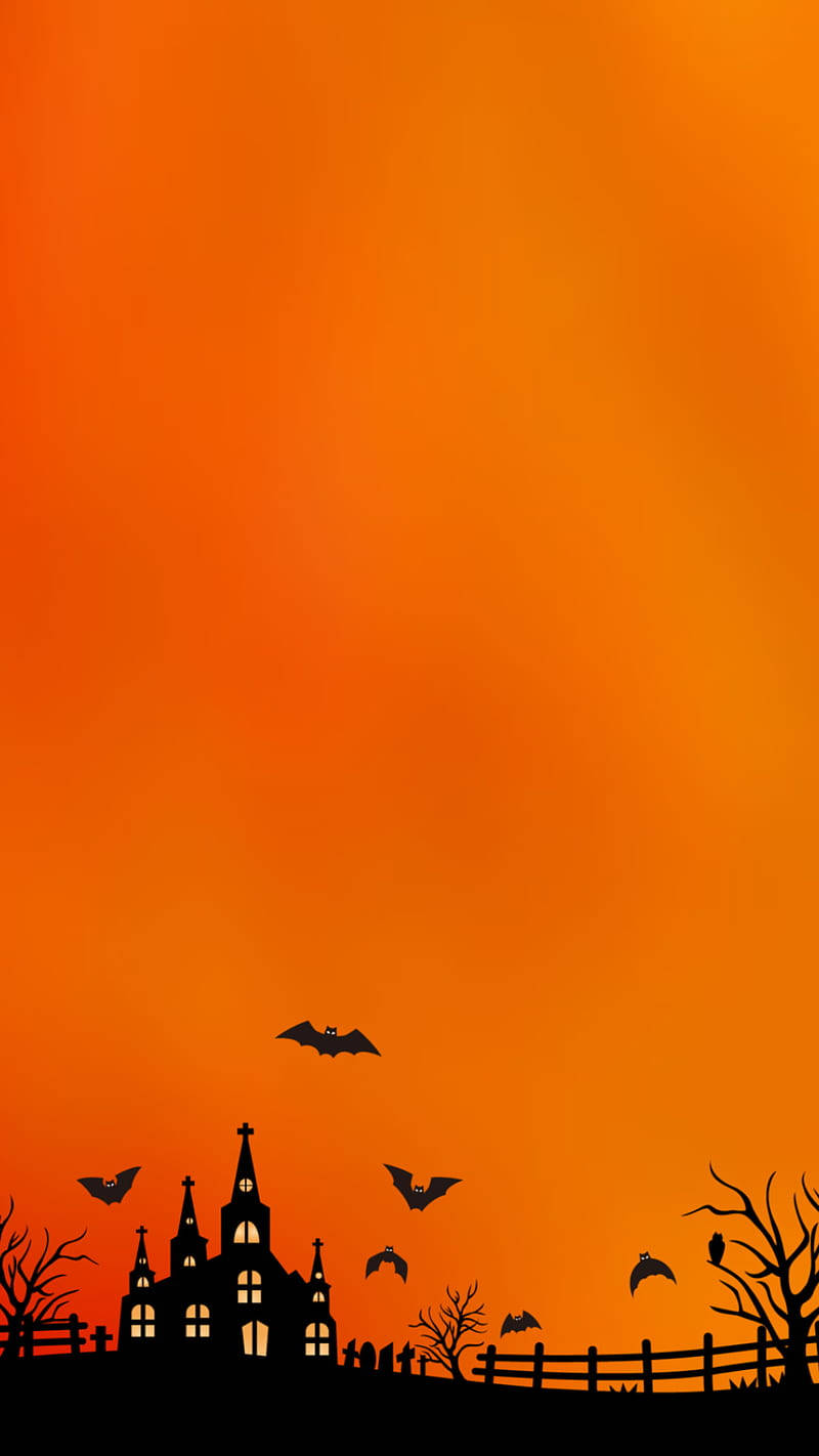Haunted House, orange phone, spooky Halloween silhouette, HD Phone Wallpaper