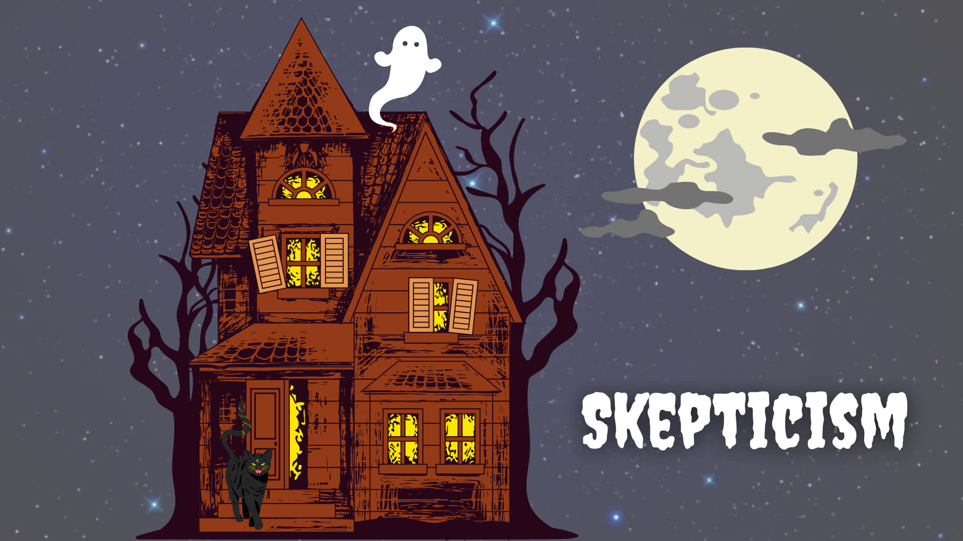 haunted house, glowing windows, ghost, Full HD Desktop Wallpaper