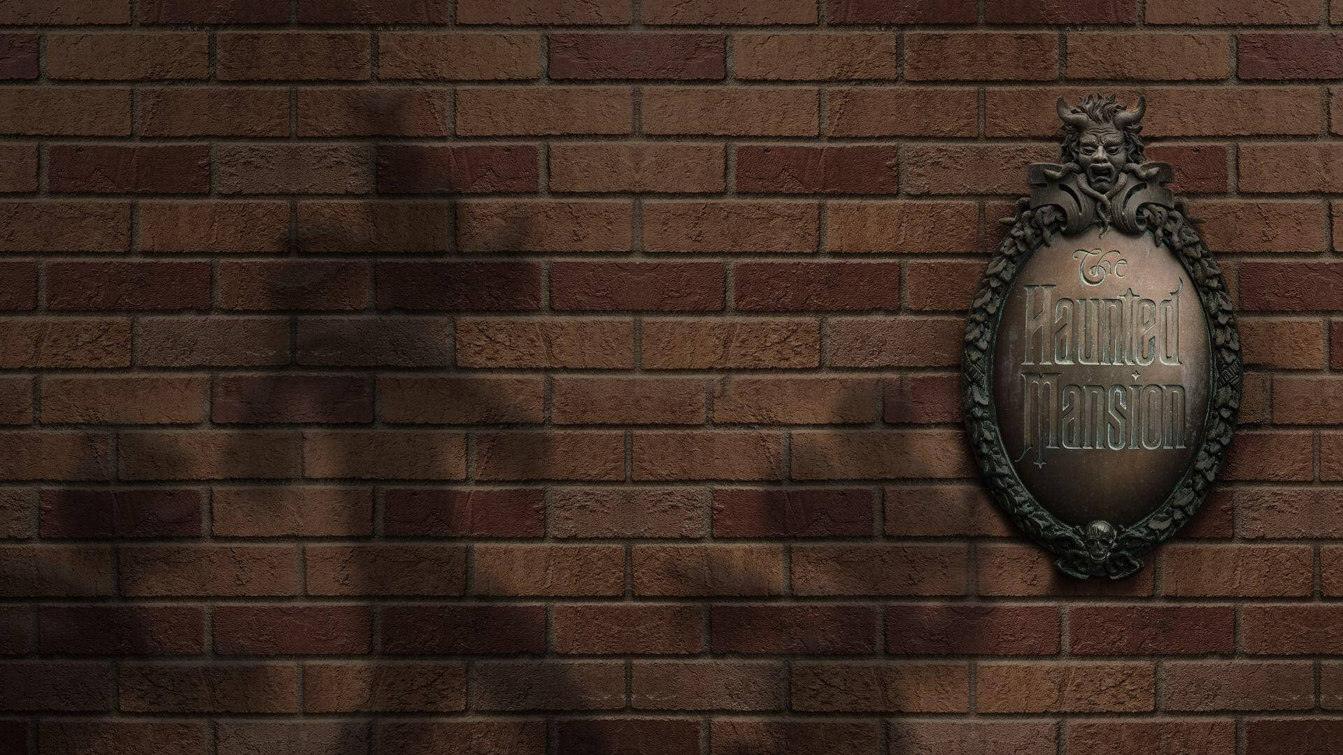 Haunted Mansion, demonic face, weathered brick wall, Full HD Desktop Wallpaper