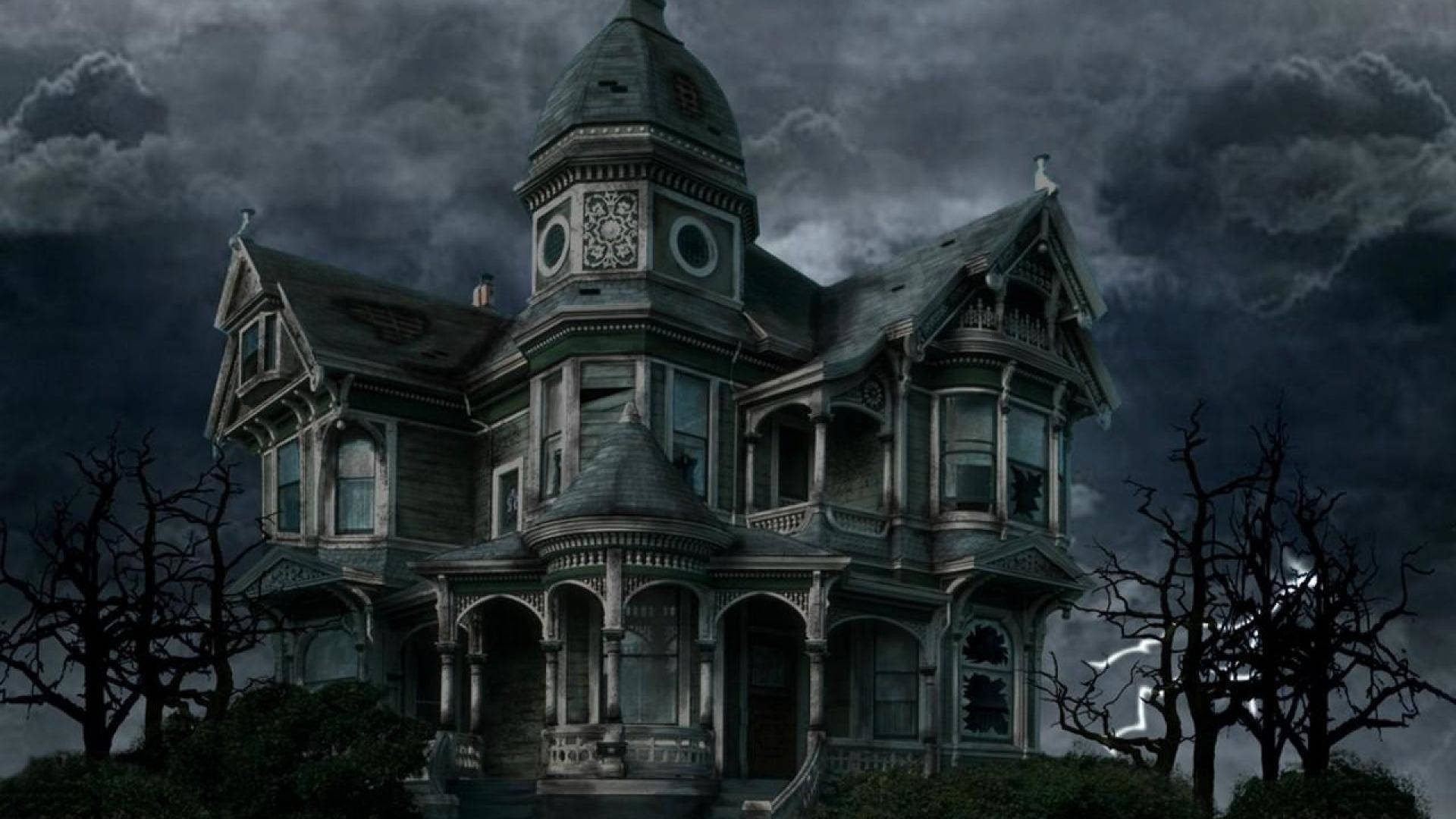 Haunted Mansion, Victorian mansion, stormy sky, Full HD Desktop Wallpaper