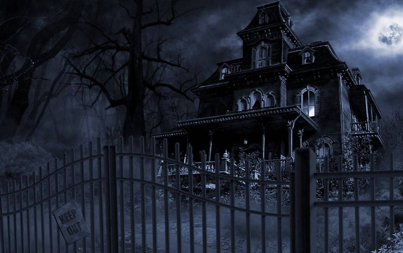 Haunted Mansion, Victorian mansion, full moon, HD Desktop Wallpaper
