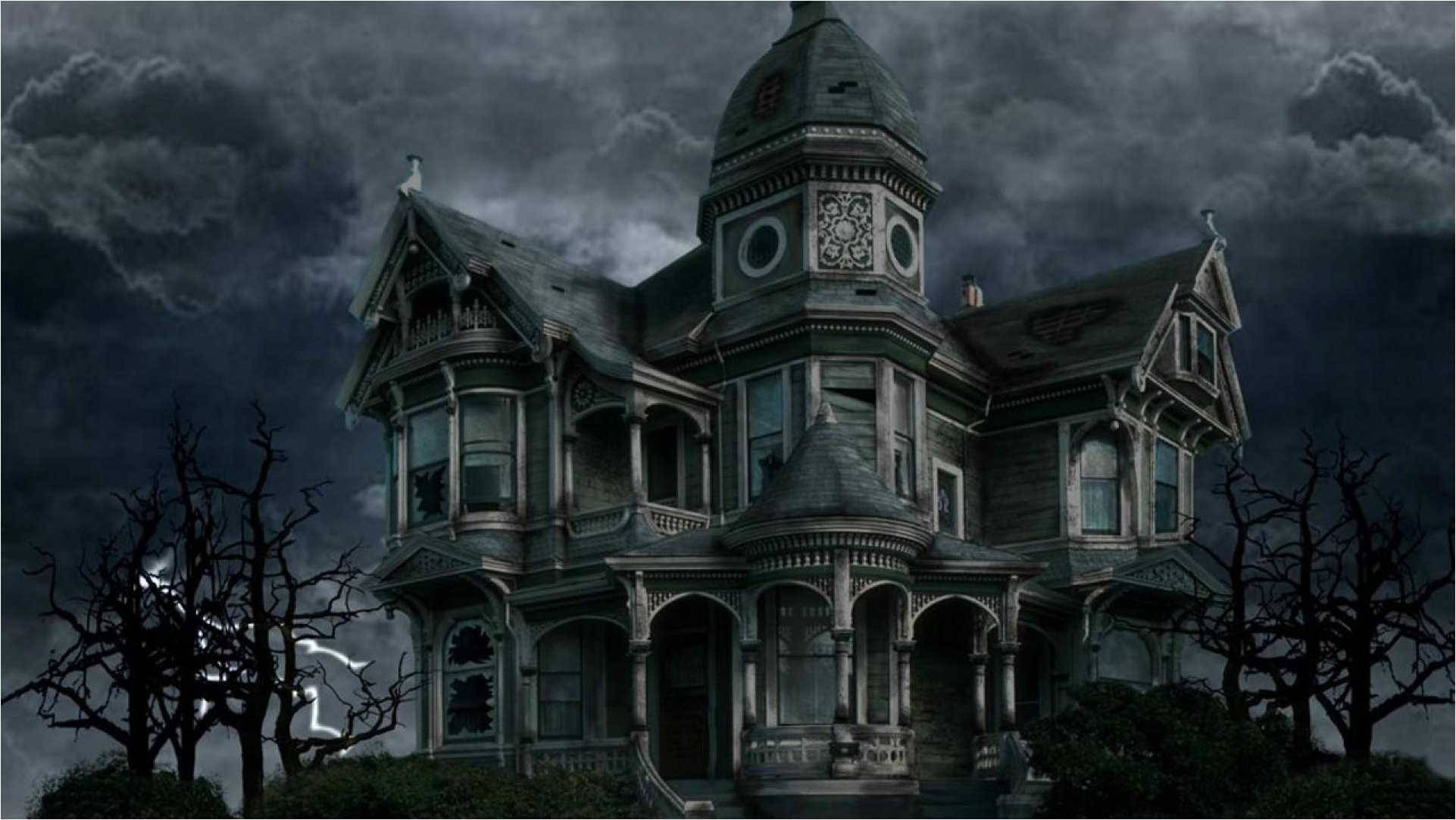 Haunted Mansion, Victorian mansion, stormy sky, Full HD Desktop Wallpaper