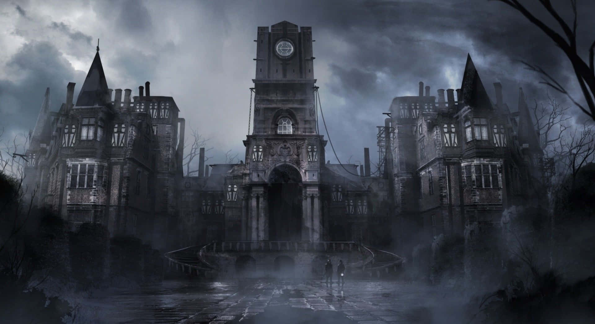 Haunted Mansion, gothic mansion, stormy gray sky, Full HD Desktop Wallpaper