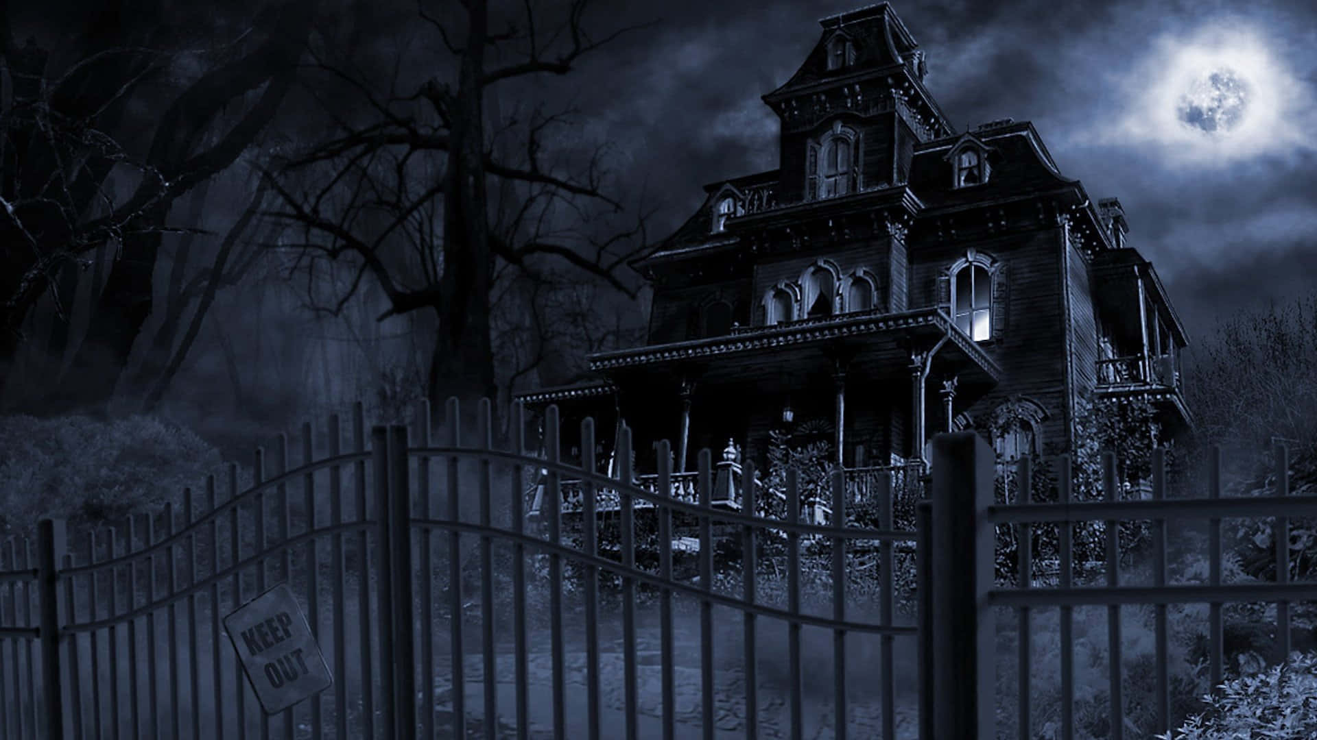 Spooky Abandoned Mansion, Victorian mansion, rusted fence, Full HD Desktop Wallpaper