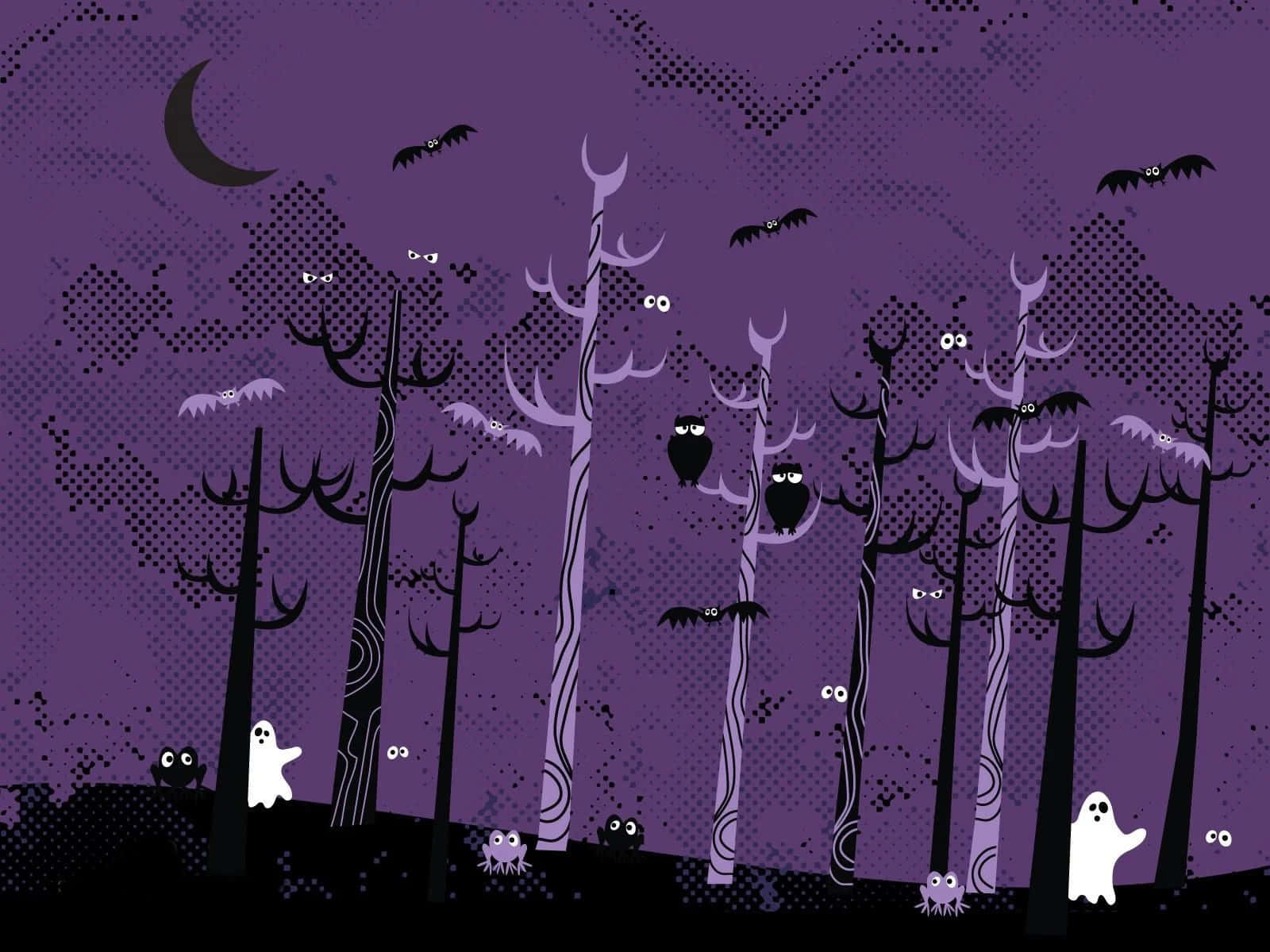 Haunted Woods, ghostly figures, bats, HD Desktop Wallpaper