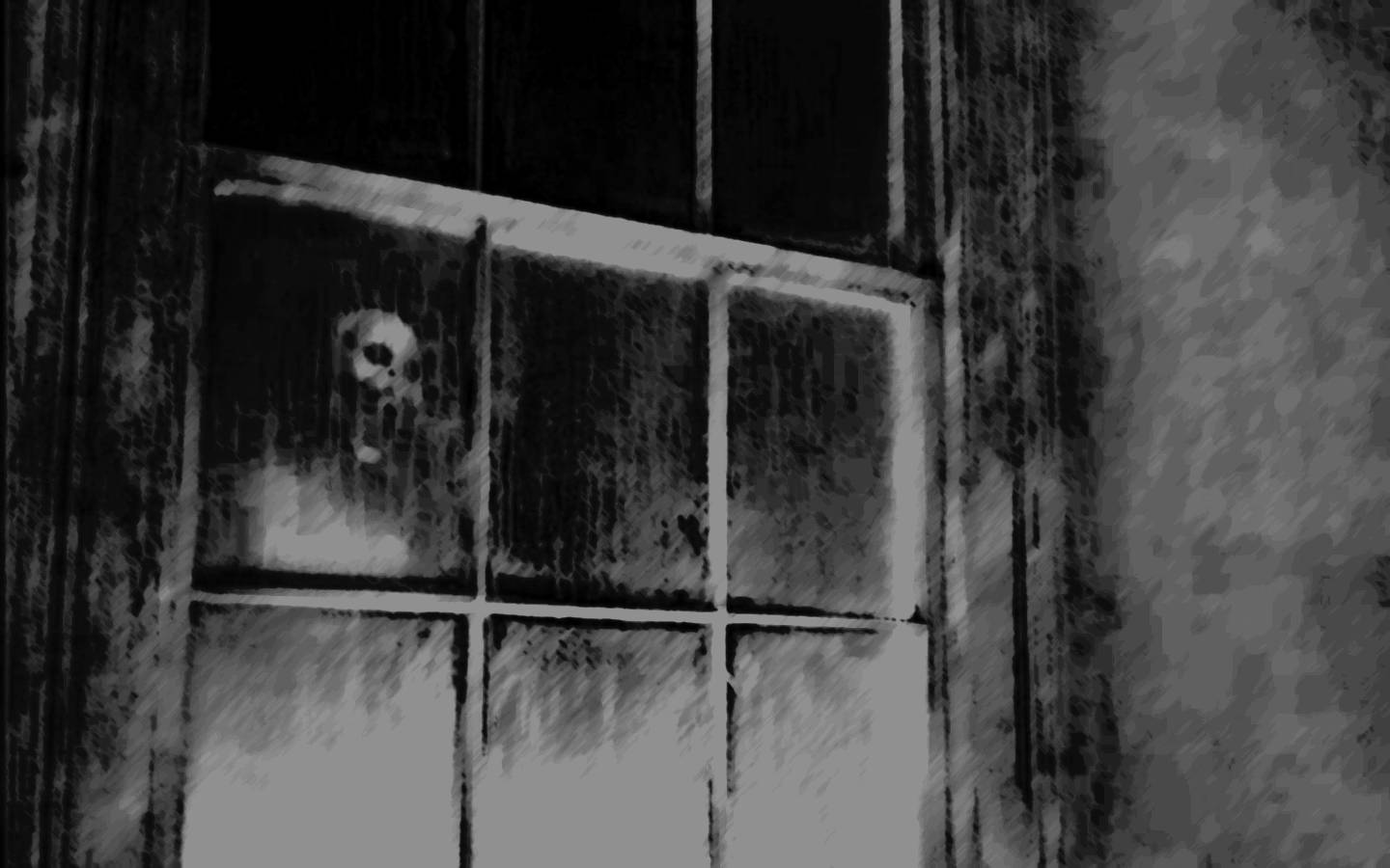 black horror ghost, skull, grimy multi-paned window, HD Desktop Wallpaper