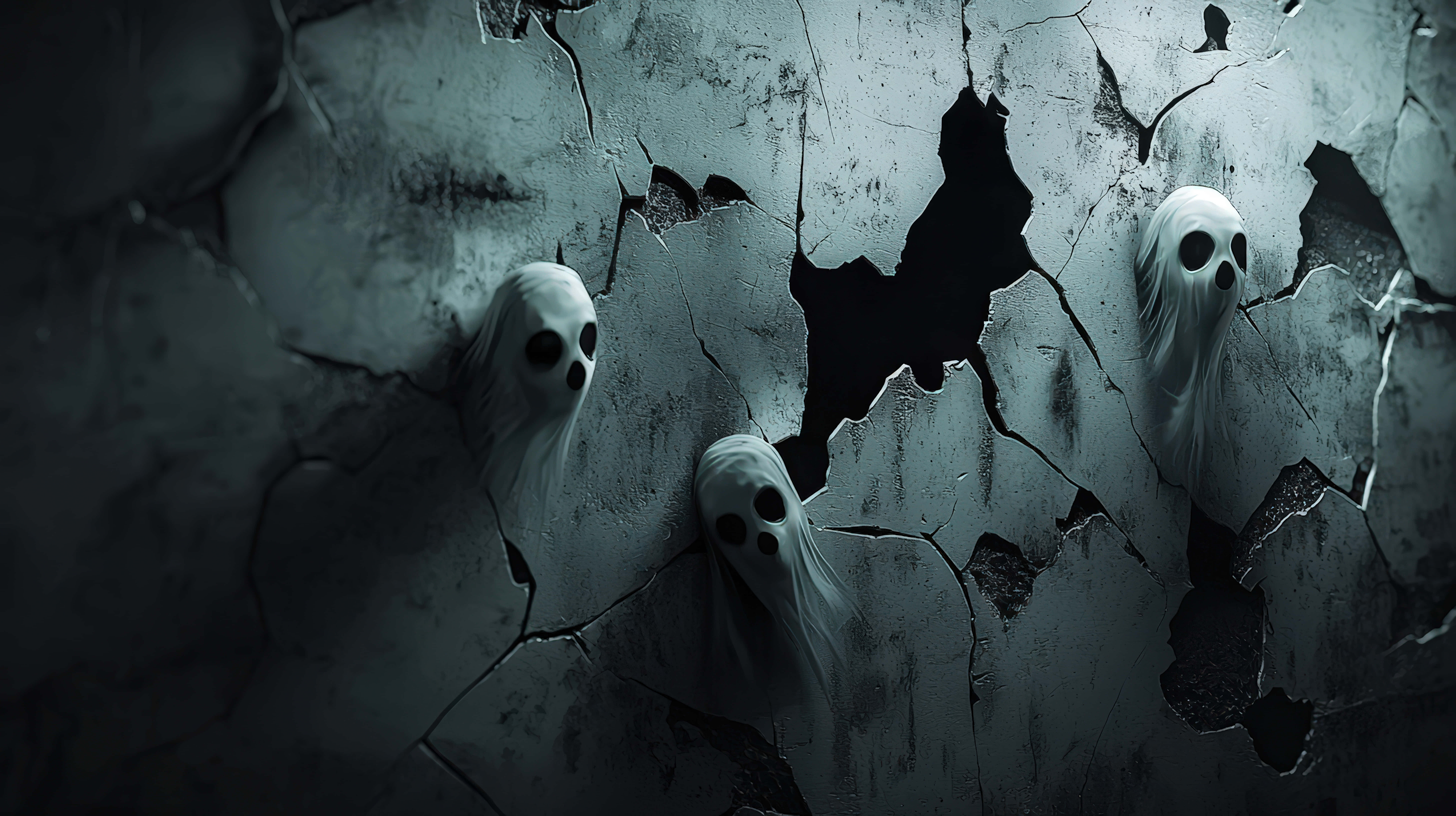 ghostly faces, cracks, dark decayed wall, 8K Desktop Wallpaper