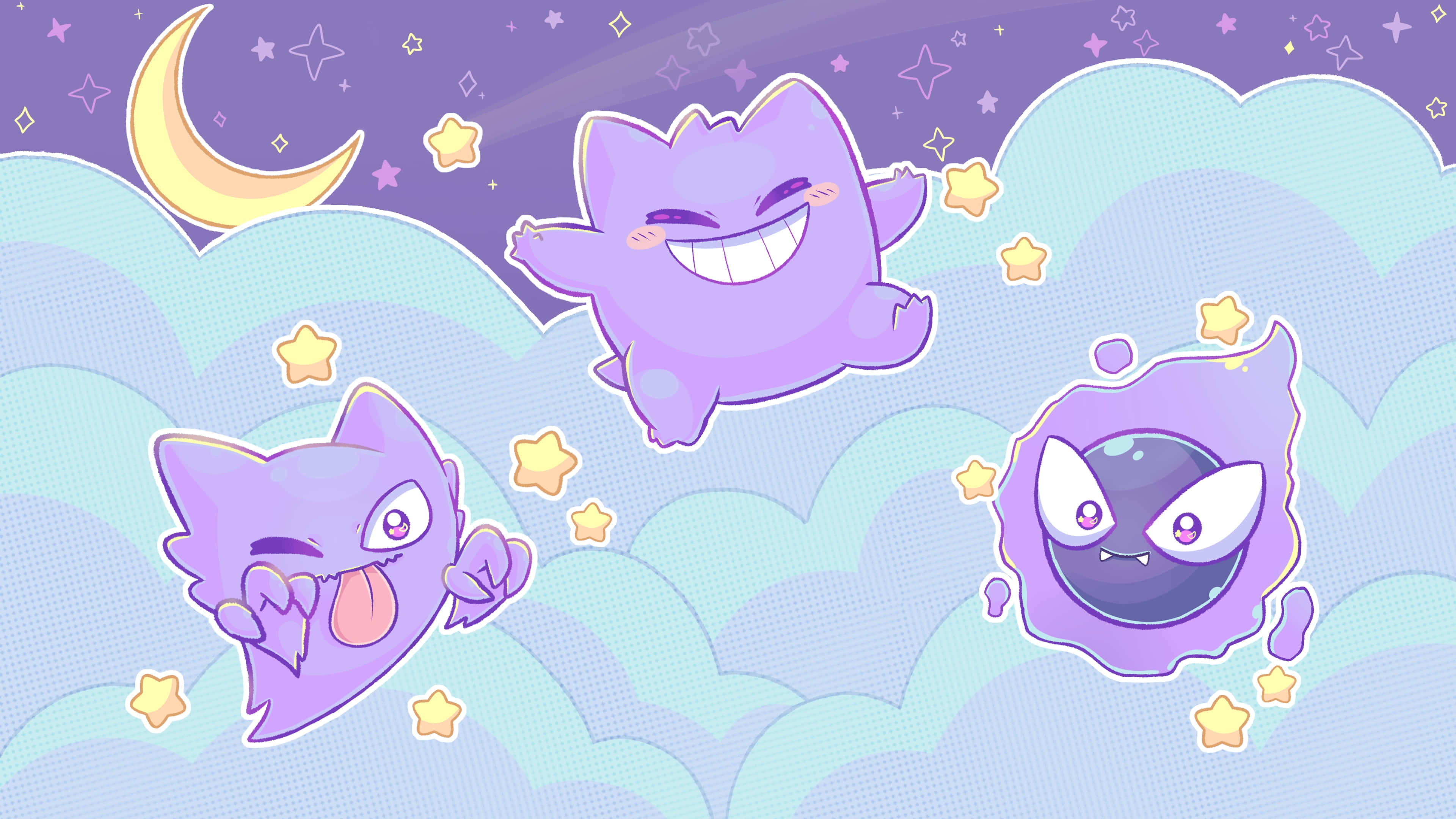 Haunter, pastel clouds, twinkling stars, 4K Desktop Wallpaper